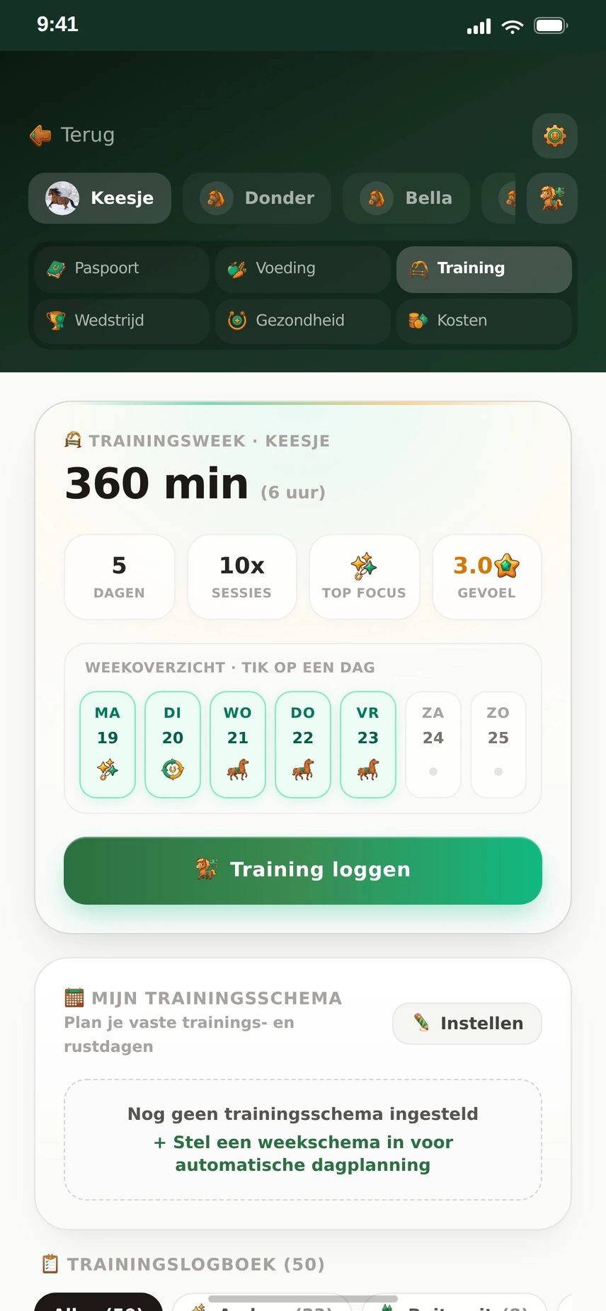 Groomify App — Training & Logboek